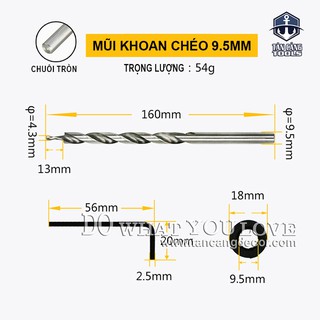 Mũi Khoan Chéo 9.5 mm Chuôi Tròn
