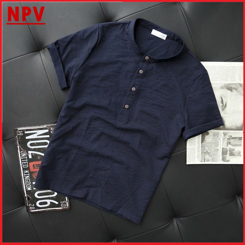 Áo đũi nam cộc tay NPV chất đũi thái mát thoáng khí, áo thun nam cổ tàu thời trang mặc chuẩn form | BigBuy360 - bigbuy360.vn