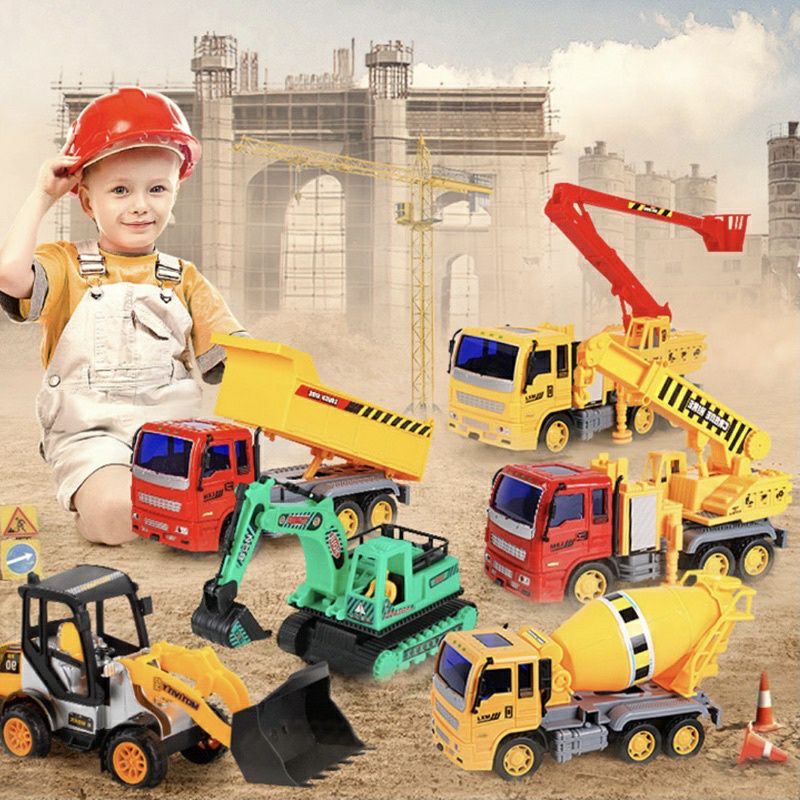 Bộ 6 Xe Công Trình Oto Máy Xúc, Máy Cẩu, Xe Tải, Xe Trộn Bê Tông, Xe Công Trình Loại To