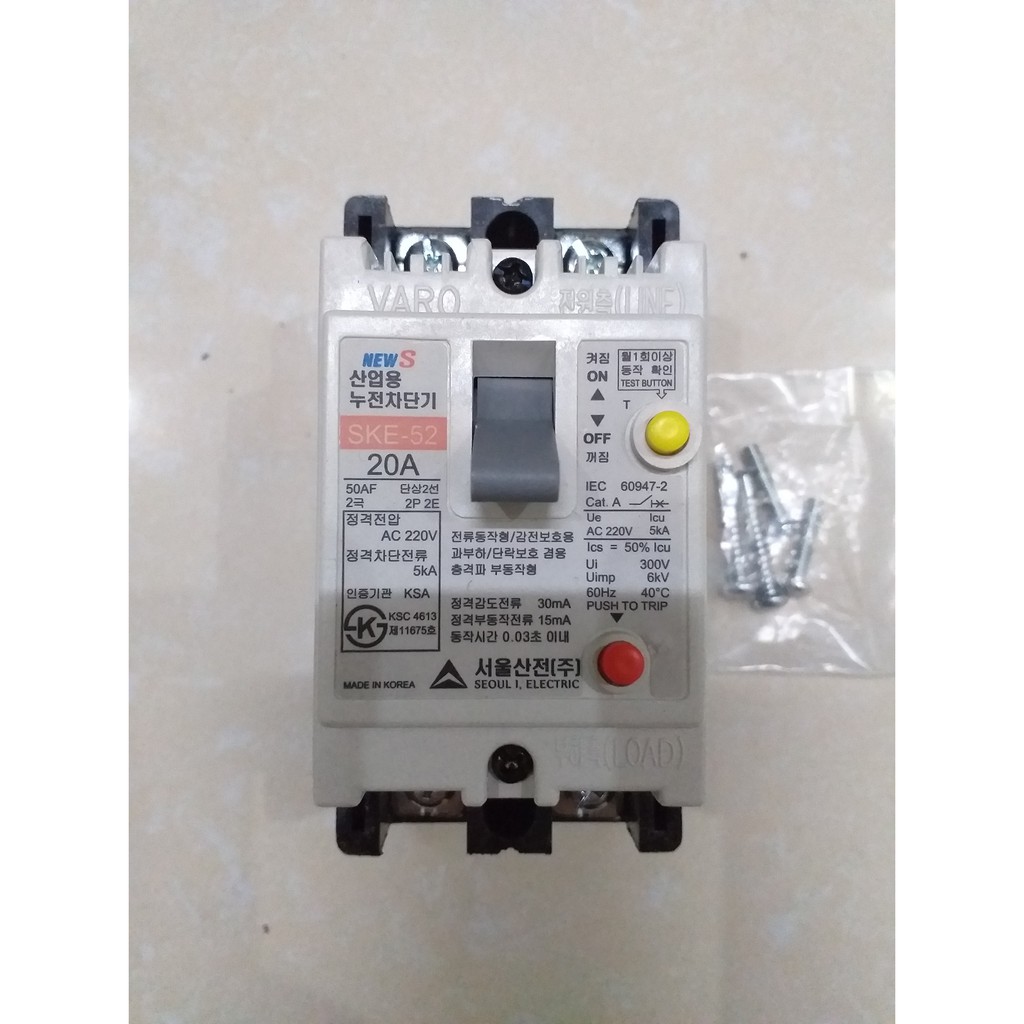 Aptomat chống giật 1 pha 2 cực Hàn Quốc 20A