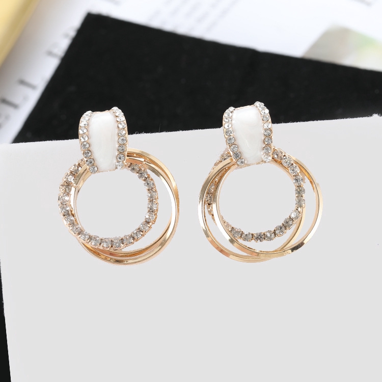 New khuyên tai tròn Sterling Silver Korean Opal Rhinestone Earrings