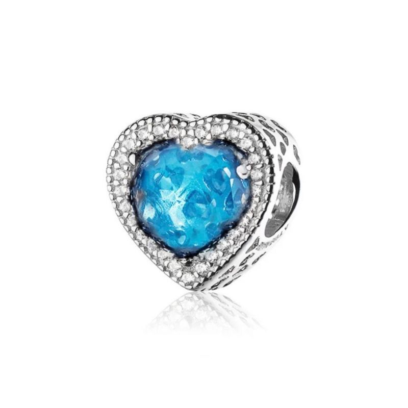 Charm panda radian đính đá pha lê bạc s925 mã DG03 hình tim vĩnh viễn bảo hành