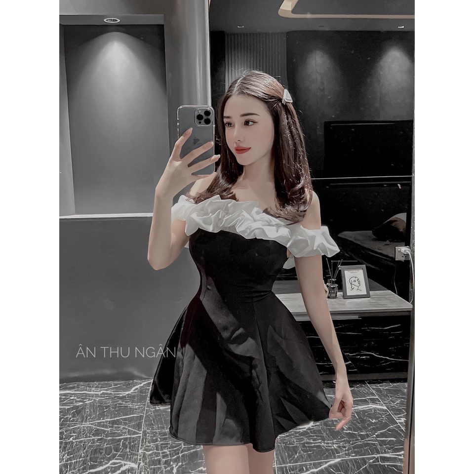 Đầm trễ vai Rubi fashion đầm dự tiệc dáng xòe phối bèo ngực sang trọng tiểu thư V130