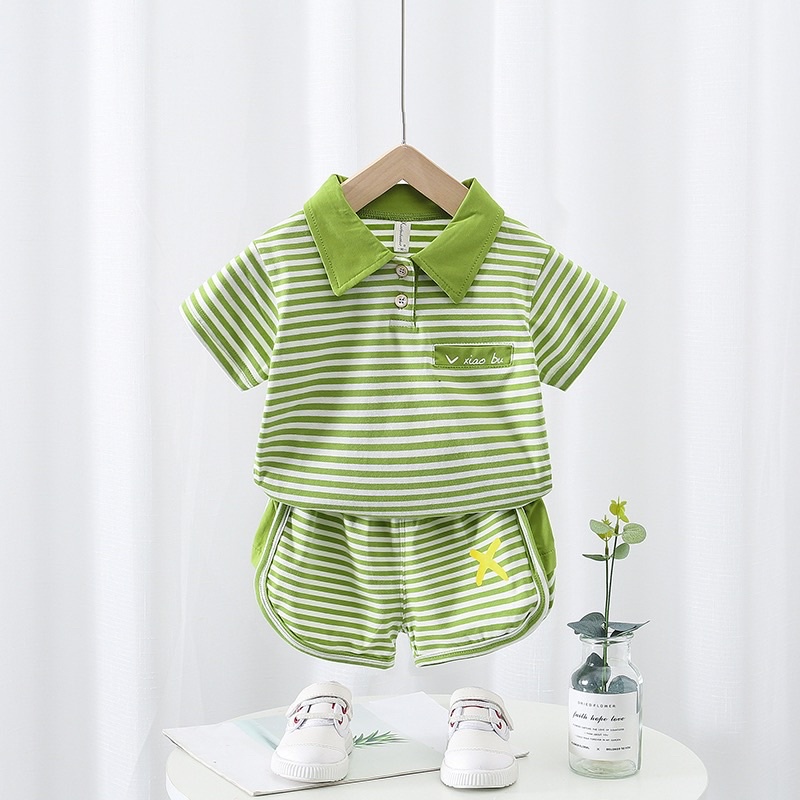 Bộ Cộc Tay Polo Kẻ Chất Liệu Cotton Polo Chun Cho Bé Trai Và Bé Gái Từ 5Kg Đến 28Kg Thời Trang trẻ Em Tin Store