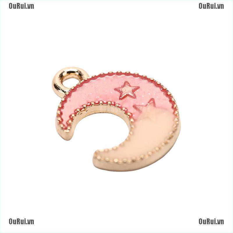 {FCC}CHARMS Set 10 Mặt Dây Chuyền Hình Trăng Sao Tráng Men Độc Đáo{OuRui.vn}