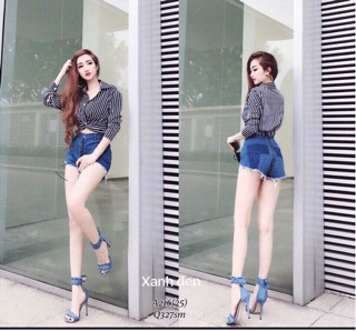 Áo Sơ Mi Sọc Thun Xoắn Eo Siêu Hot