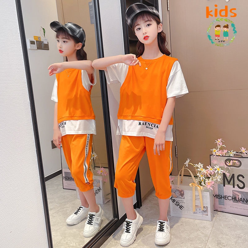 Set Đồ Mùa Hè 2022 Áo Thun Tay Ngắn + Quần Lửng Phong Cách Mới Cho Bé 3-5-8-10-12-13 Tuổi/064