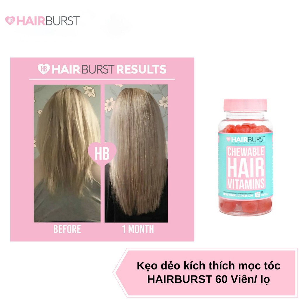 Combo 4 mónset Gội Xả Hairburst + Kẹo Dẻo Chewable +Xịt Dưỡng tóc Hairburst