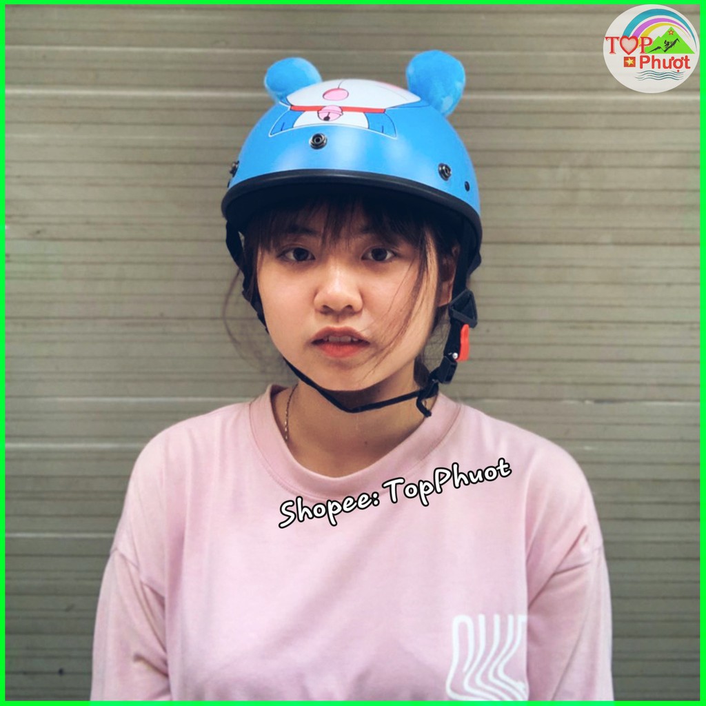 Nón bảo hiểm nửa đầu hình Doremon có tai - Mũ đạt chuẩn chất lượng của Việt Nam