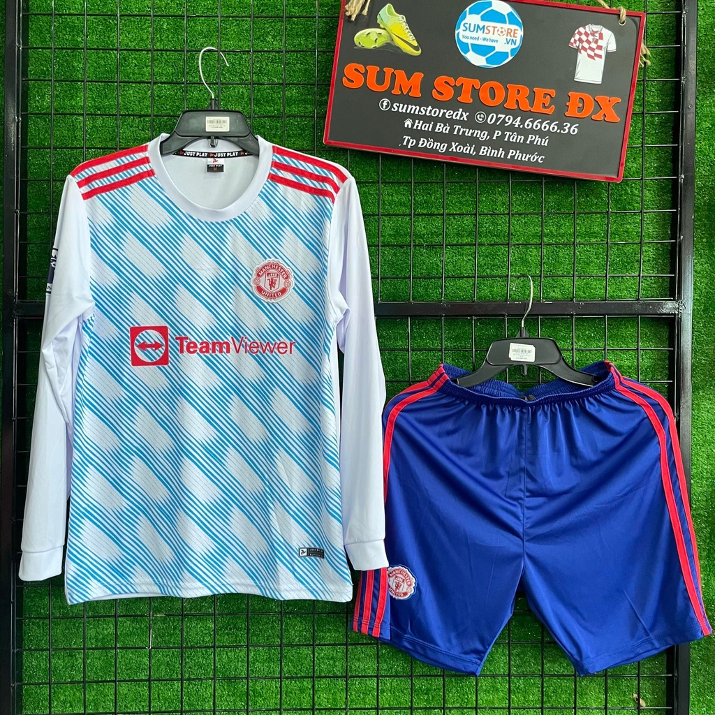 Quần Áo Đá Bóng Dài Tay CLB Man-C-Tơ Unite Sân Khách Trắng Xanh DT JP Mẫu Mới 2022_Mẫu Áo Đấu Hot, Giá Tốt