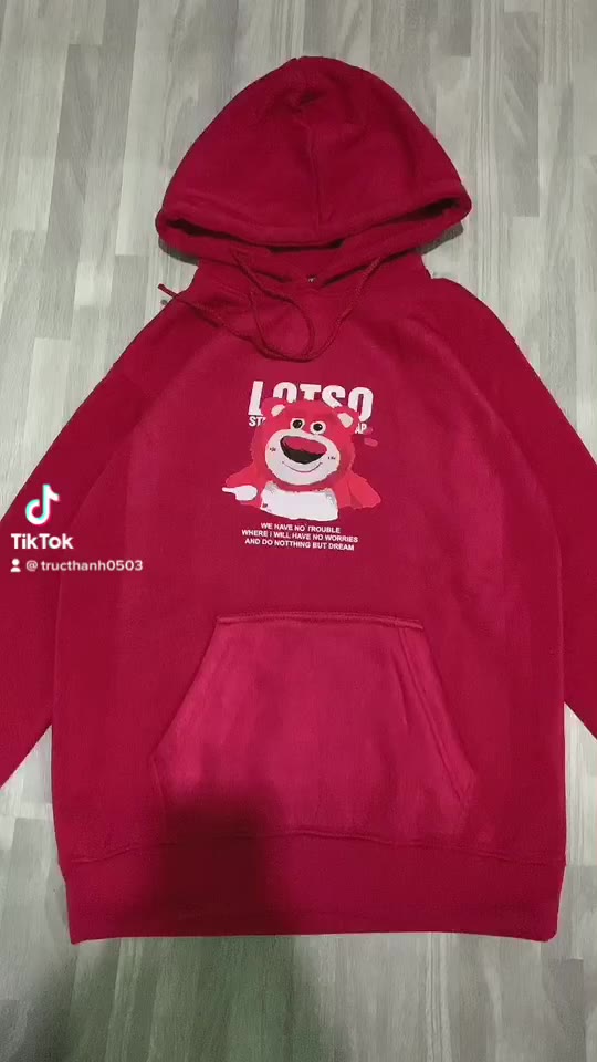 Áo Hoodie Nỉ Bông Unisex Gấu Dâu LOTSO Tay Dài Có Túi Bụng | BigBuy360 - bigbuy360.vn