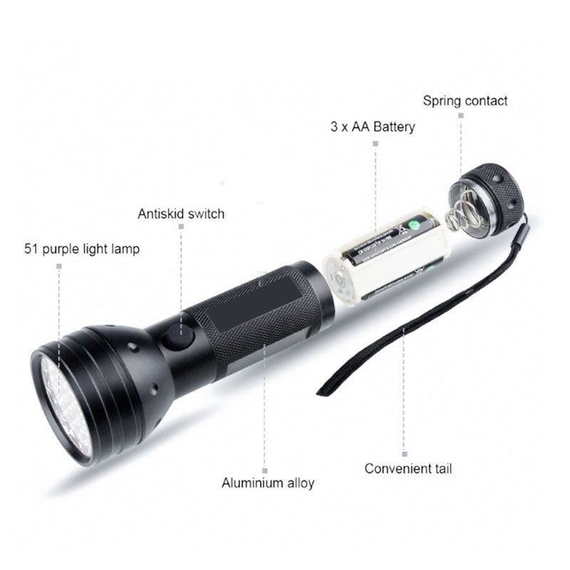 Đèn Pin Led 51 Bóng UV Không Cần Pin Dùng Để Dò Kim Ngân Hàng Và Thú Cưng