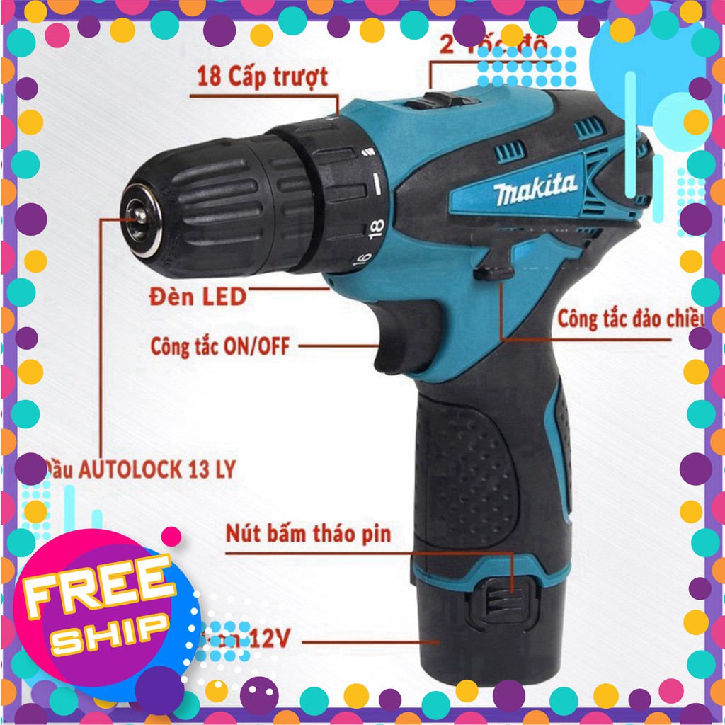 [Chính Hãng] MÁY KHOAN VÀ VẶN VÍT MAKITA DF330DWE 12V - 2 PIN - TẶNG 2 MŨI BẮT VÍT - SẠC CỐC . -