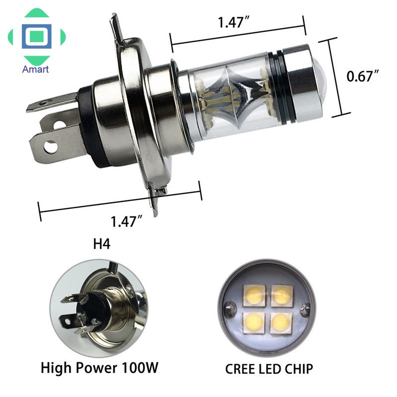 Set 2 bóng đèn pha LED công suất cao H4 100W 20SMD ánh sáng trắng dành cho xe hơi