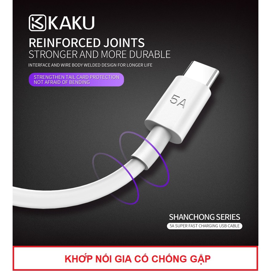 Cáp sạc nhanh 5A Micro USB cho điện thoại android - Hãng KAKU - Nhựa TPE - Chống gỉ - Chống rối - Chống đứt