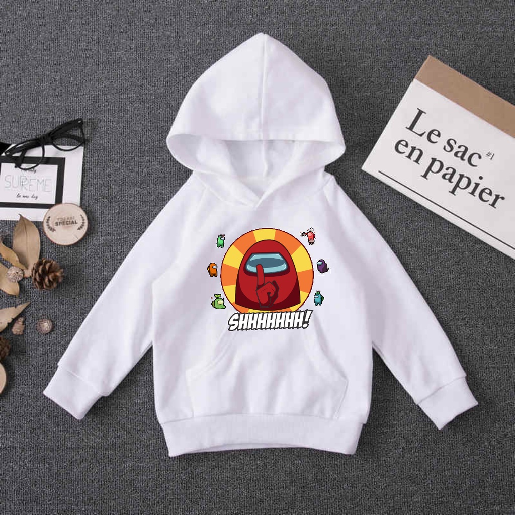 Áo khoác hoodie Among Us màu trắng cực ngầu cho bé trai bé gái