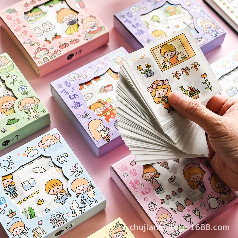 Sticker Bộ 20 Miếng Dán PET Chống Nước Hình Cô Gái Nhỏ Dễ Thương Dùng Trang Trí Sổ Tay/Máy Tính