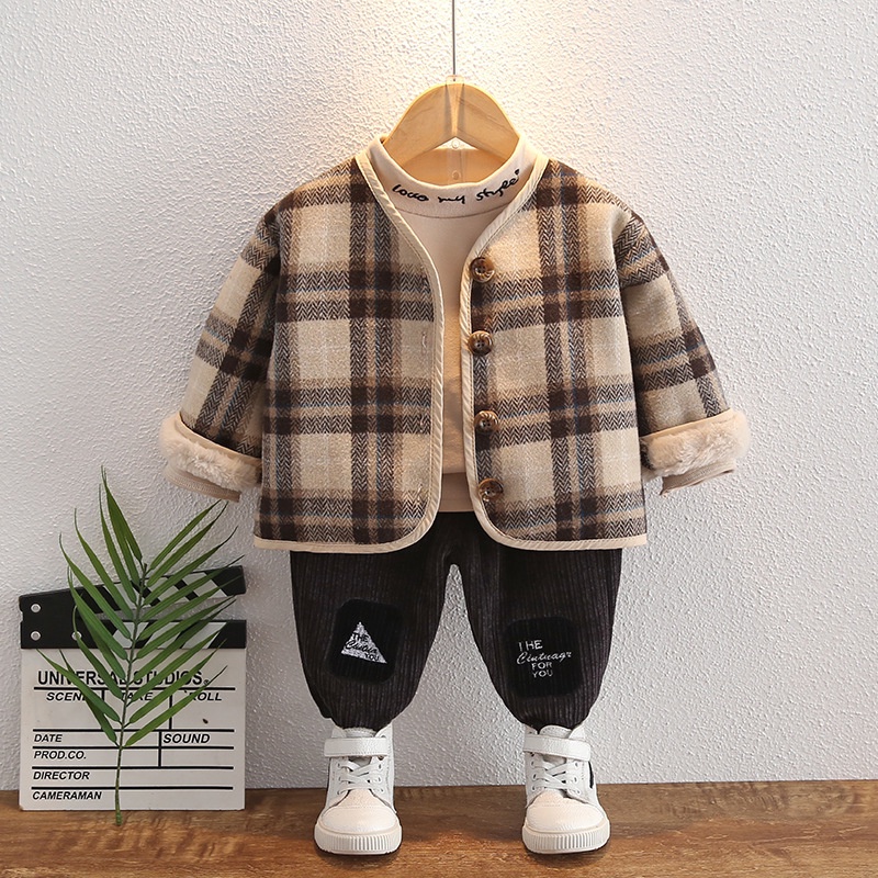 Set Áo Quần Cổ Cao Khoác Caro Lót Nhung Cho Bé Trai Size 1 - 4 Tuổi MINTSCLOSET Mint's Closet - TD4015