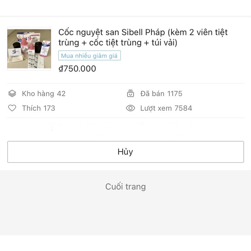 Combo 2 bộ cốc nguyệt san Sibell kèm 4 viên tiệt trùng, 2 cốc tiệt trùng và 2 túi vải