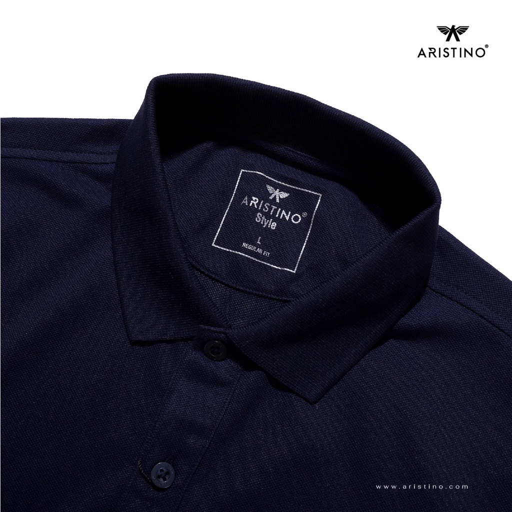 Áo polo nam ARISTINO chất liệu cotton mềm mại, cổ áo dệt rib, tay trái in họa tiết đầy tinh tế - APS026S1