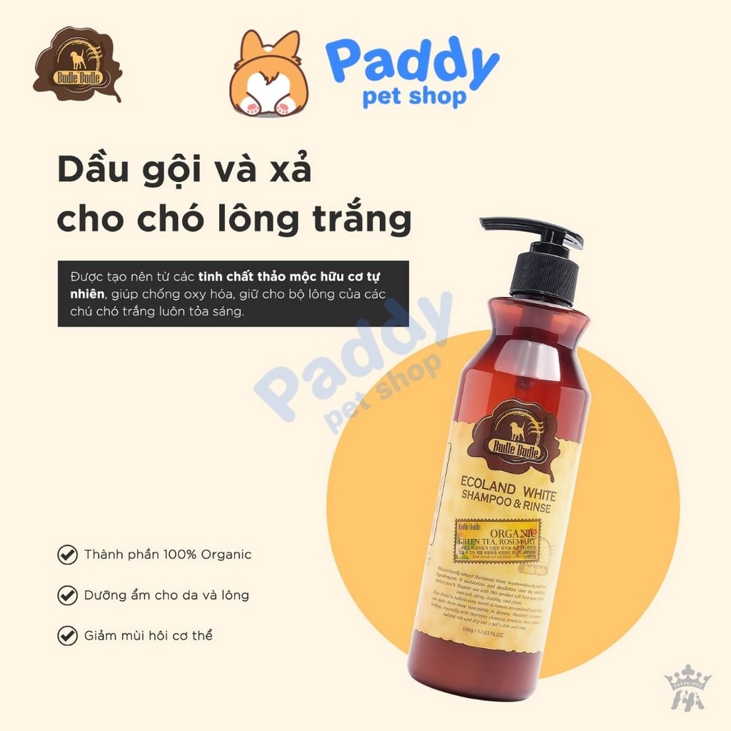 Sữa Tắm Hữu Cơ Cho Chó Lông Trắng Budle Ecoland White (500g)