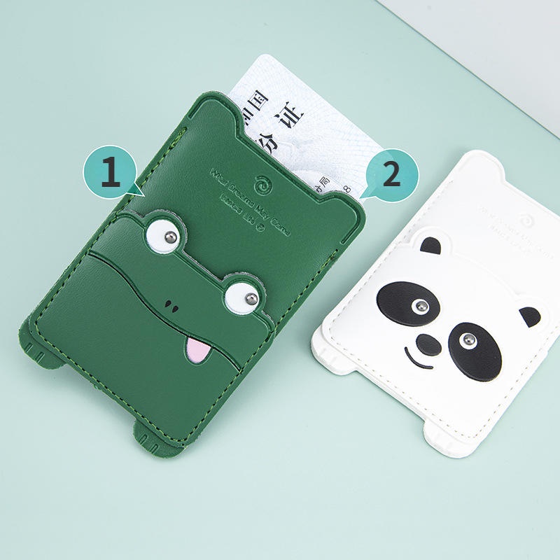 Túi Đựng Thẻ Bằng PU Họa Tiết Gấu Trúc / Thỏ / Mèo / Ếch Hoạt Hình Sáng Tạo Cho Điện Thoại