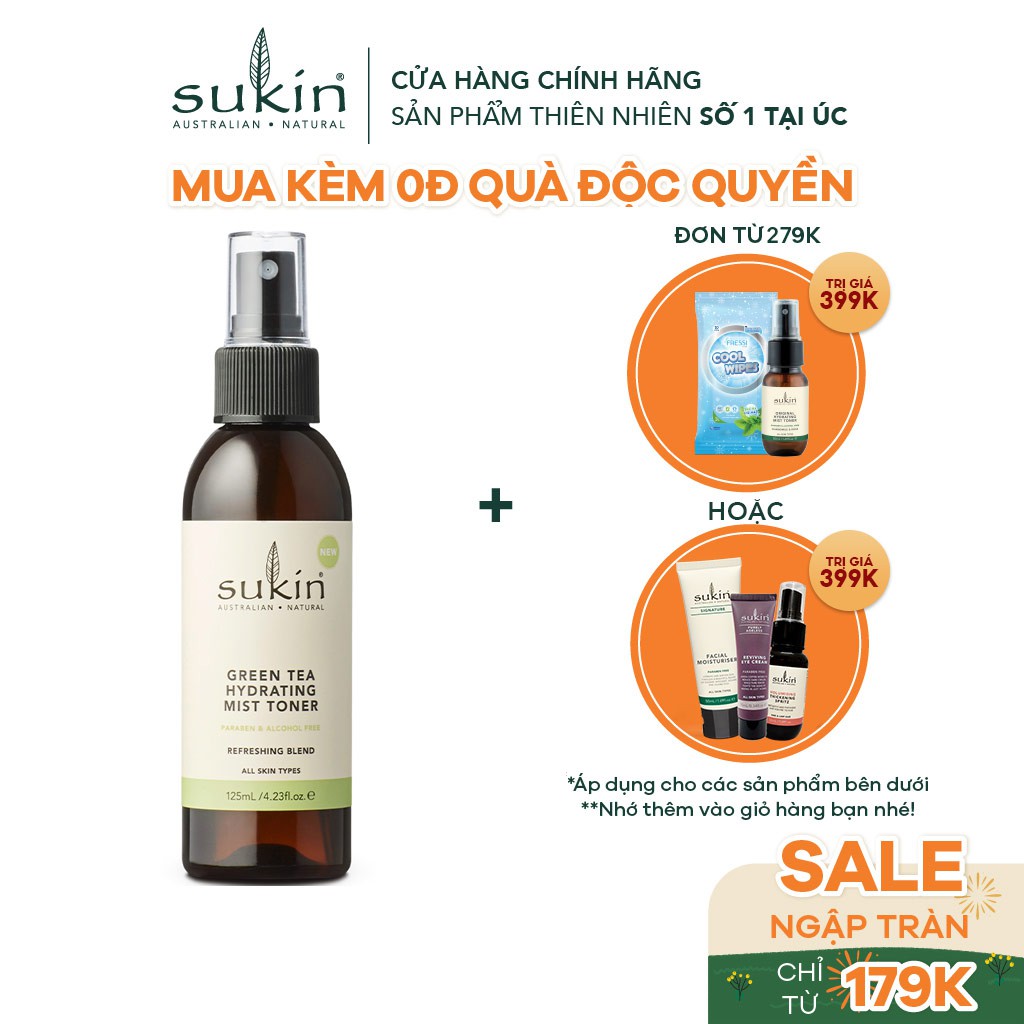 Nước Cân Bằng Dạng Phun Sương Hương Trà Xanh Sukin Green Tea Hydrating Mist Toner 125ml