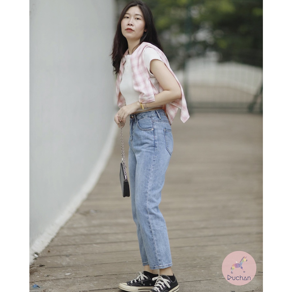 Áo sơ mi caro nữ form rộng RUCHAN kiểu tay dài kẻ sọc oversized có cổ khoác ngoài thiết kế thời trang màu caro hồng