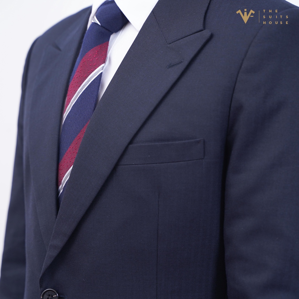 Bộ vest nam áo blazer suits quần tây xanh đen vân xương cá, form ôm, sartorial, dang đẹp, vải WOOL - The Suits House