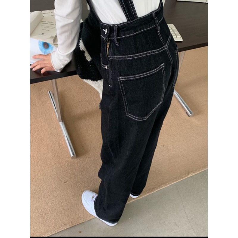 _ Quần yếm jeans thời trang nữ đen tuyền phong cách hàn quốc dễ phối đồ 2022
