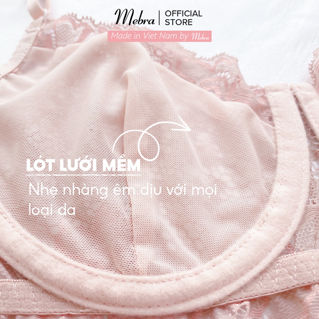 Áo lót ren nữ có gọng không đệm mút 2 lớp màu hồng nude cao cấp thương hiệu Mebra A052