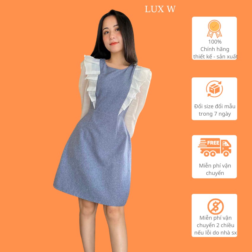 Đầm công sở thiết kế xinh thanh lịch dáng chữ a eo tôn dáng màu xanh xám thời trang phù hợp đi làm đi chơi – Lux W