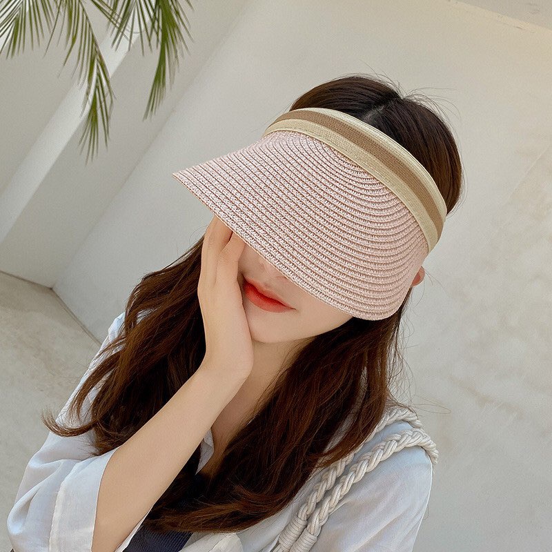 Mũ cói lưỡi trai gài đầu - mũ thể thao hở đầu - viền sọc ngang