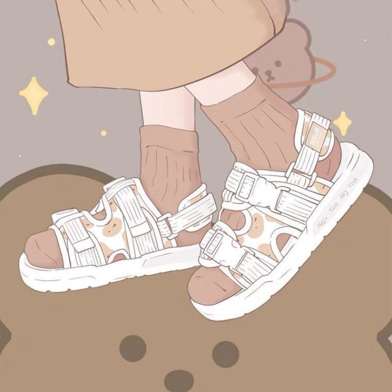 Giày Sandal Trắng Hoạ Tiết Hạt Đậu Phong Cách Ulzzang