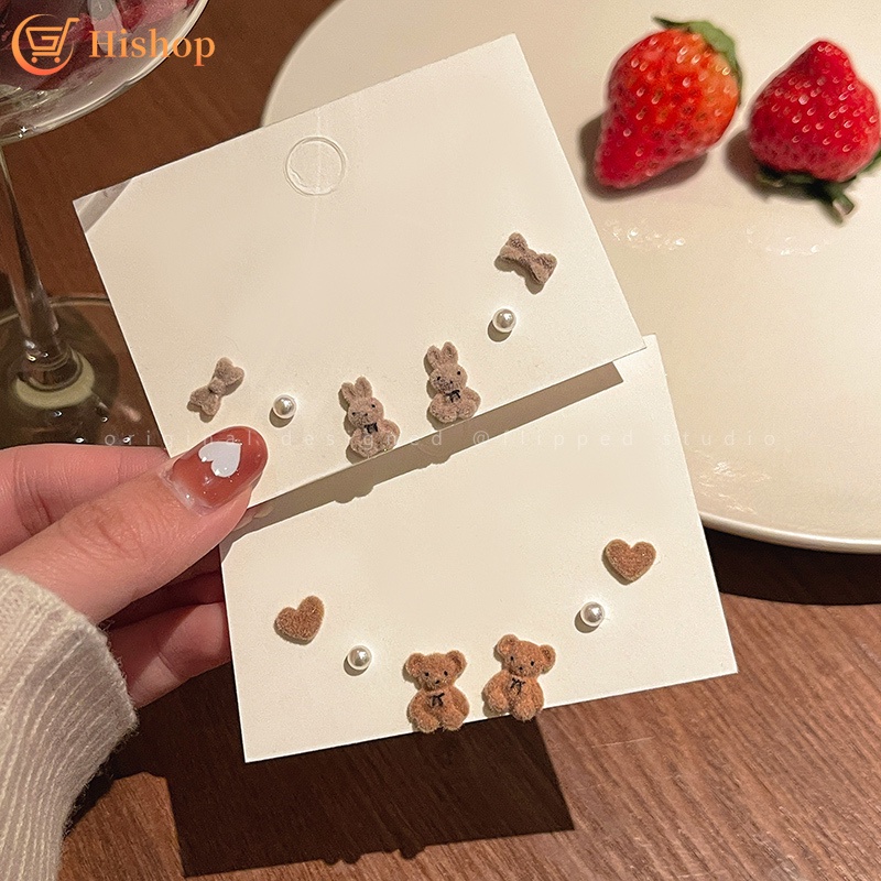 Bông Tai Hình Trái Tim/Gấu/Nơ Đính Ngọc Trai Thời Trang Dành Cho Nữ