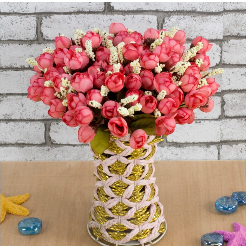 Chùm hoa hồng trà bi lụa cực dễ thương đẹp như thật, trang trí nhà cửa, chụp ảnh, trang trí tiệc