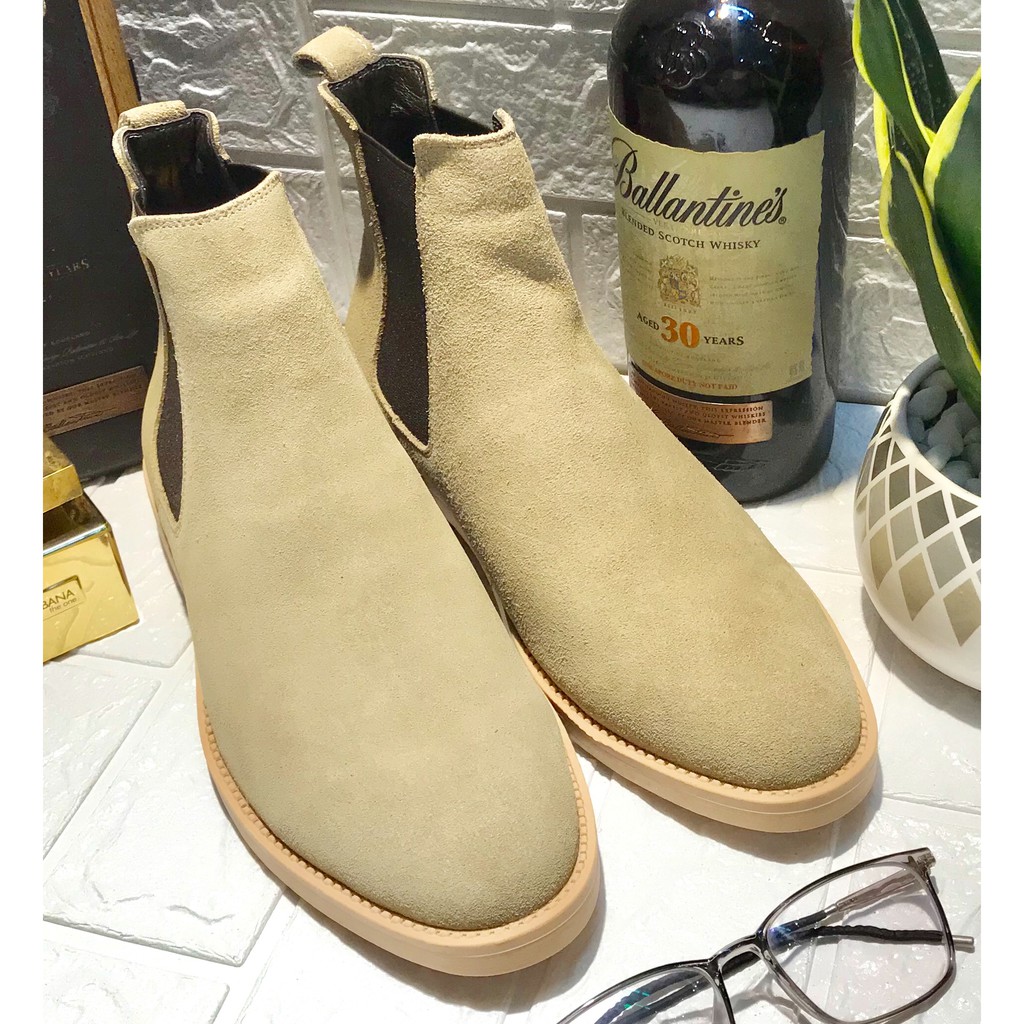 [FREESHIP+TẶNG LÓT TĂNG CHIỀU CAO] CHELSEA BOOTS PLUS 2019 DA LỘN MÀU KEM | BigBuy360 - bigbuy360.vn