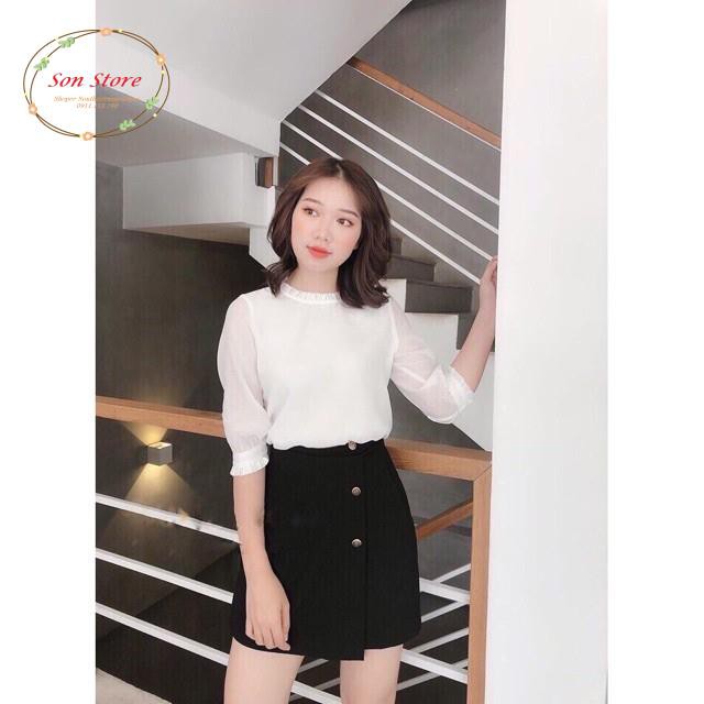 Quần giả váy dáng A ngắn cạp cao ba hàng cúc | BigBuy360 - bigbuy360.vn