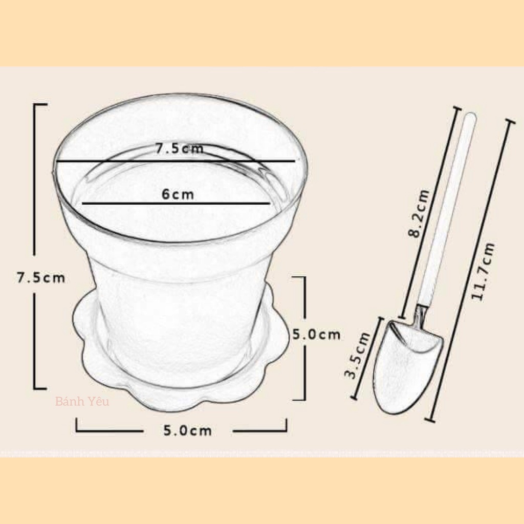 Bộ 5 Cốc Xẻng Chậu Cây Nắp Cầu Làm Bánh Tiramisu/ Ly chậu cây làm bánh mousse