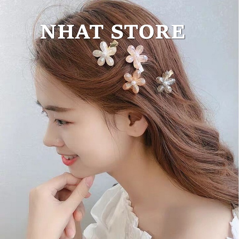 Kẹp tóc cho bé xinh xắn, cặp tóc bông hoa đính đá Nhat Store