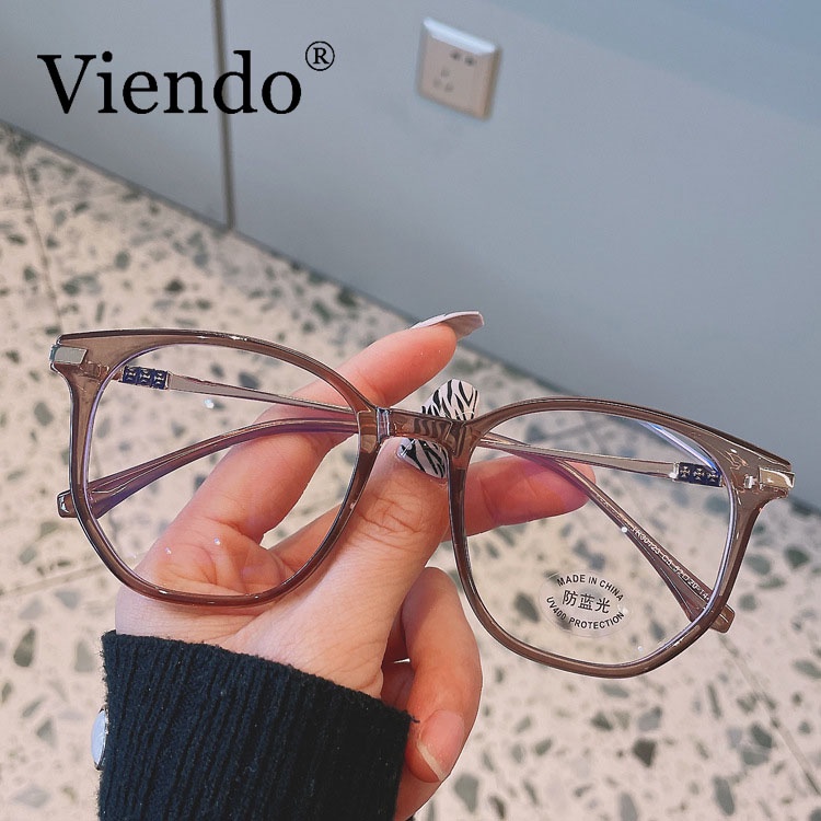 Kính cận VIENDO kiểu tròn đổi màu chống ánh sáng xanh chống tia UV nhựa dẻo bền chắc thời trang dành cho nam và nữ(có thể cắt cận thị ống kính)