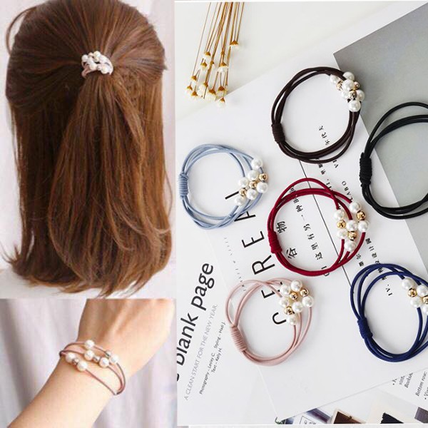 [RẺ VÔ ĐỊCH] Dây chun buộc tóc vòng tay hạt nhân tạo (sẵn 6 màu) - Phụ kiện cột tóc