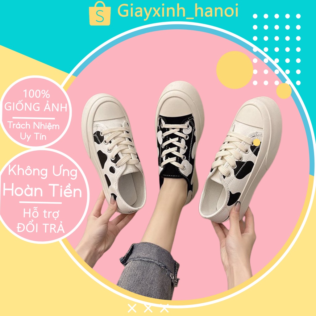 Giày thể thao nữ đế bánh mì chất vải, giày thể thao bò sữa basic mẫu mới