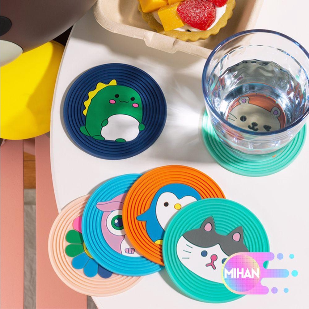 Tấm lót cốc bằng silicon chống trượt hình hoạt hình dễ thương tiện dụng