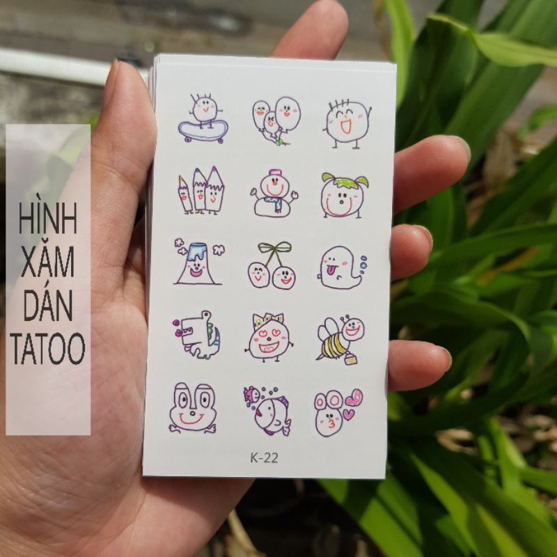 Hình xăm mini cartoon k22. Xăm dán tatoo mini tạm thời, size &lt;10x6cm