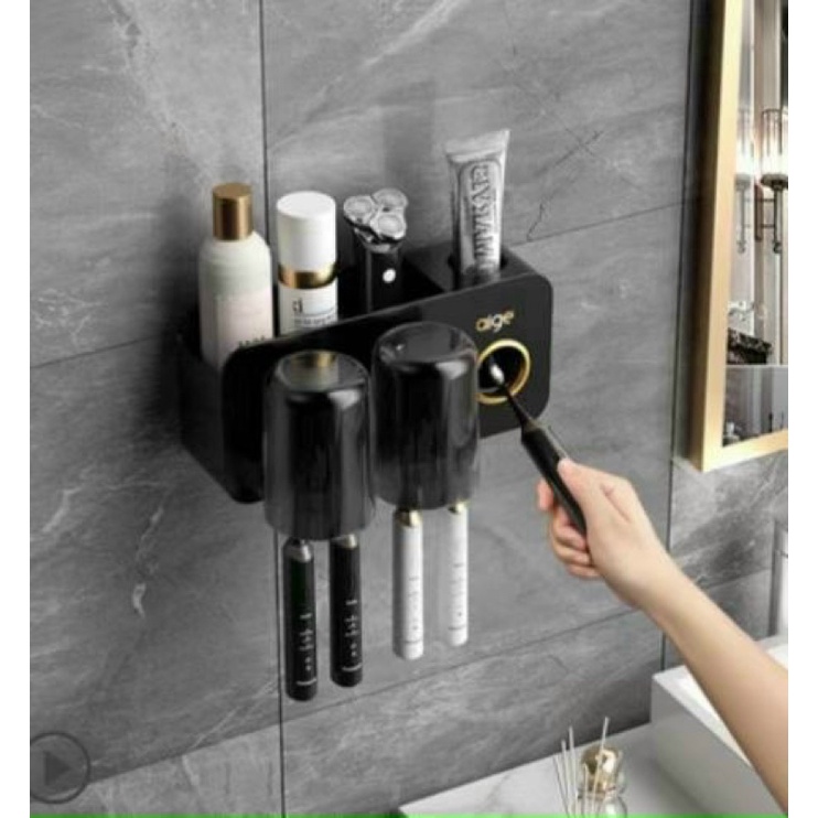 Bộ nhả kem đánh răng tự động, kệ để đồ phòng tắm cao cấp lắp đặt siêu dễ AIGE