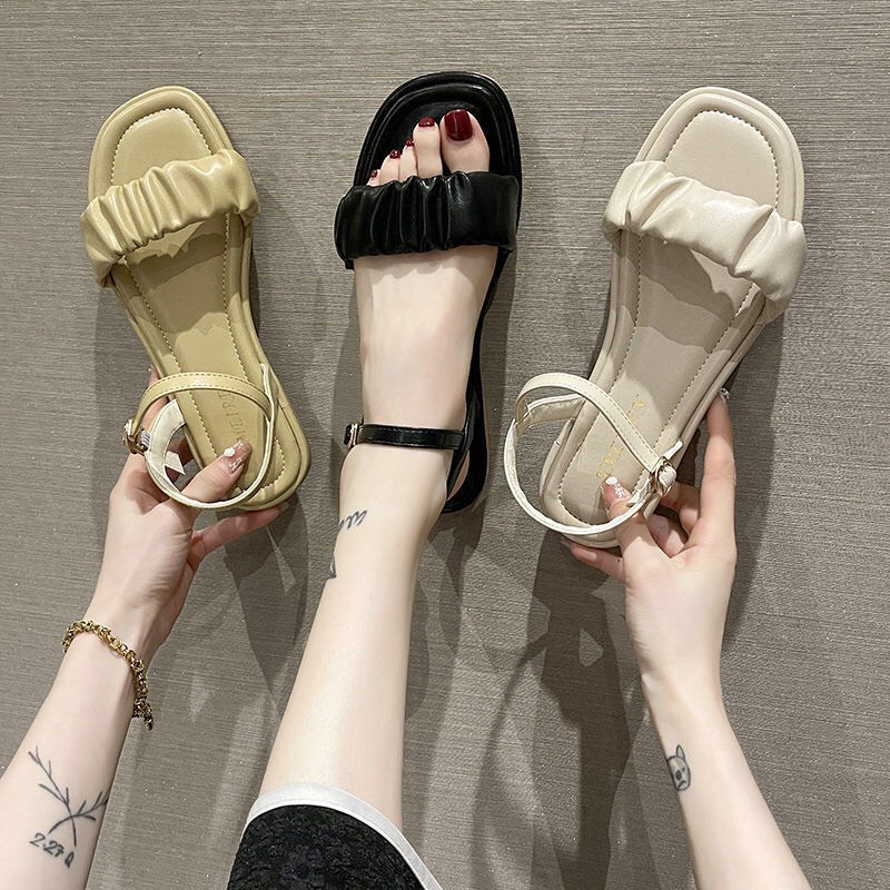Sandal nữ đế bệt quai ngang bèo nhún quai hậu , dép nữ đế bằng hàn quốc dây mảnh siêu xinh 101
