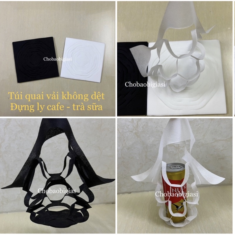 1 cái Túi đựng ly bằng vải hình lưới độc đáo, sang trọng thay thế túi chữ T đựng ly cafe, trà sữa ( SP y hình)