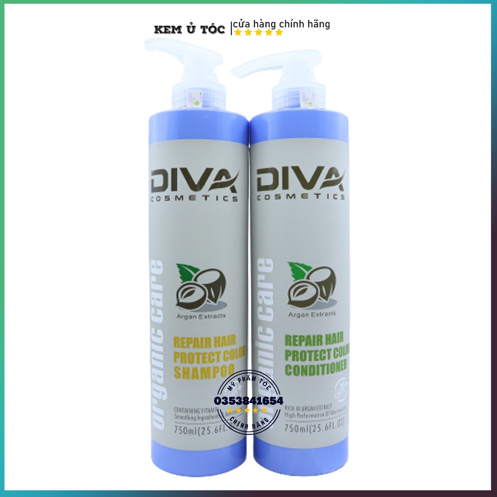 Dầu gội đầu Diva dầu gội mượt tóc giữ màu cho tóc nhuộm Dầu cặp 750ml, Mỹ phẩm tóc yến nhi DG04