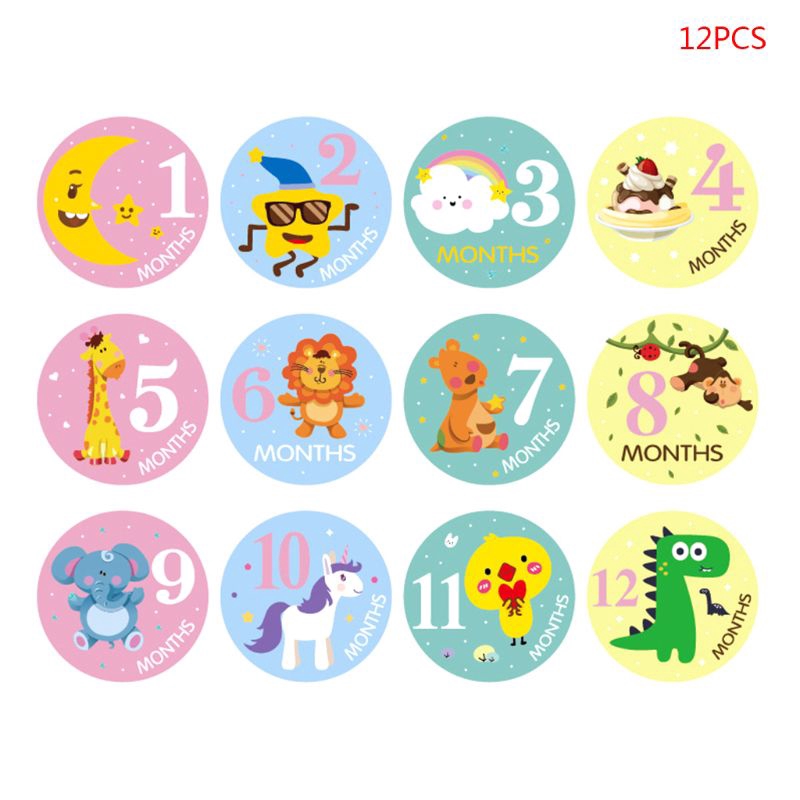 Mary☆/set Baby Pregnant Women Monthly Photo Stickers Fun Lovely Cartoon Month 1-12 Milestone